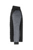 A men's padded hybrid jacket featuring a black body and grey sleeves, with a logo on the side.