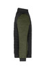 A men's padded hybrid jacket featuring olive green and black colours, displaying a side view and including a logo.