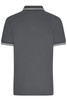 A grey men's polo shirt with contrasting white stripes on the collar and sleeves, featuring a logo.