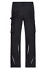 Black winter workwear pants featuring multiple pockets and reflective detailing. The back view highlights the sturdy design.