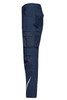 Navy blue work pants with multiple pockets and reflective details, featuring a side view design.