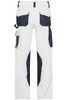 Winter workwear pants featuring a white design with navy accents and multiple pockets. Includes a logo.