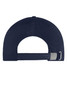 A navy 6-panel cap featuring a textured fabric and an adjustable strap at the back. It includes a logo.