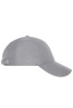 A grey 6 panel cap with a curved brim and an adjustable strap at the back. It features a logo.