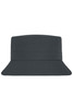 A dark grey fisherman hat with a wide brim and a structured design, featuring a logo on the side.