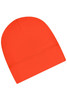 An orange running beanie with a smooth finish and a subtle seam across the middle.