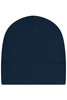 A navy blue running beanie with a sleek design and a subtle seam detail. It has a logo on the side.