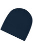 A navy running beanie with a smooth finish and a stitched seam detail. It features a logo on one side.
