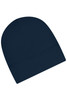 A navy running beanie with a smooth finish and a subtle logo at the bottom.