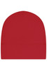 A red running beanie with a smooth, fitted design and a seam along the head. Features a logo.