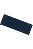 A navy blue running headband with a smooth texture, featuring a logo on one side.