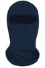 A dark navy balaclava with an open face area, made from a soft, stretchy material. It has a simple design.