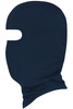 A navy balaclava featuring openings for the eyes and face, made from stretchable fabric. It has a simple design and no branding.