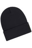 A black beanie made with Thinsulate featuring a patch and a cuffed design.