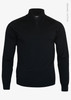 A black 1/4-zip men's knitwear featuring long sleeves and a collar. The product has a branding logo.