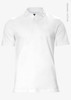 A white polo shirt made of organic cotton, featuring a collar and short sleeves, with a logo on the chest.