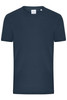 A navy blue men's T-shirt with a round neck and short sleeves, featuring a brand logo on the label.