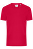 A red men's T-shirt with a classic crew neck and short sleeves, featuring a logo on the label.