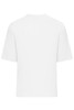 An oversized white T-shirt featuring a simple design and a logo.