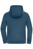 An oversized hooded jacket in a deep blue colour, featuring a large hood and a simple design.