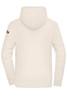 A men's interlock hoodie in cream colour with a hood and long sleeves, featuring a logo on one sleeve.