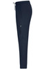 Navy interlock pants with a drawstring waist and a side zip pocket, designed for casual wear.