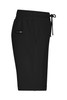 Men's sports shorts in black, featuring an elastic waistband, drawstring, and a side zipper pocket.