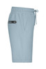 Light blue men's interlock sports shorts with an elastic waistband and a side pocket design, featuring a logo.