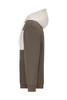 A colour-block sweatshirt hoodie in brown and cream, featuring a kangaroo pocket and a drawstring hood.
