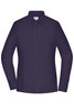 A long-sleeved ladies shirt in dark purple with a button-up front and collar. Features branding.