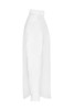 A white men's shirt displayed from the side, featuring a collar and a sleek design. It has a small logo.