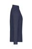 A navy ladies shirt with a collar, featuring a side view design. It has a simple style and a logo.