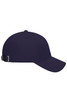 A navy 6-panel cap made from bio cotton, featuring a curved visor and an adjustable strap at the back.