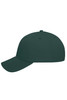 A dark green 6 panel cap made from bio cotton, featuring a curved brim and one logo.