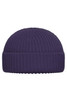 A purple Fisherman Beanie with a ribbed texture and a folded brim, featuring a logo.