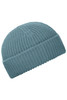 A knitted fisherman beanie in a soft blue colour, featuring a folded cuff and textured design.