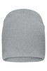 A casual beanie in grey, made from bio cotton. It features a ribbed texture and has a logo.