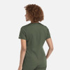 A women's tuckable V-neck top in olive green, featuring a fitted design and a small logo on the sleeve.