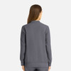 A women's full zip bomber jacket in grey, featuring a simple design and a back view of the garment.