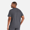 A men's henley top in dark grey, featuring short sleeves and a simple design. It has a logo on the back.