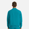 A men's full zip bomber jacket in a vibrant teal colour, featuring a simple design and a logo on the back.