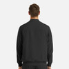A men's full zip bomber jacket in black, featuring a simple back design and elastic cuffs. Includes branding.