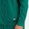 A green full zip bomber jacket with a ribbed collar and cuffs, featuring a small logo on the side.