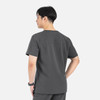 A men's grey V-neck top featuring contrast piping and a relaxed fit, with a visible logo.