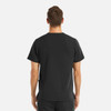 A men's black V-neck top with three pockets, featuring a streamlined design and a logo.