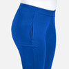 A pair of women's mid-rise tapered pants in vibrant blue with a side pocket. Features a smooth, fitted design.