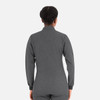 A women's hi collar warm-up jacket in grey, featuring long sleeves and a simple design with a logo.