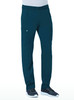 A pair of men's tapered cargo pants in dark teal, featuring a half elastic waist and multiple pockets.