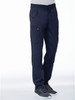 A pair of navy tapered cargo pants with a half elastic waist, featuring side pockets.