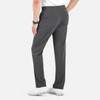 A pair of grey cargo pants featuring a half elastic waistband, shown from the back. Includes pockets.
